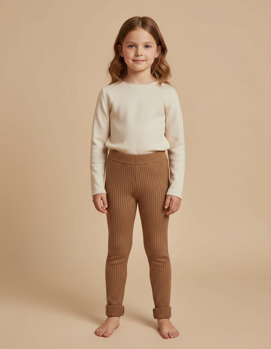 Pantalon Marron Tricoté Côtelé Confortable Enfant - Maille