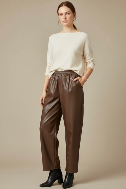 Pantalon Simili Cuir Marron Chocolat