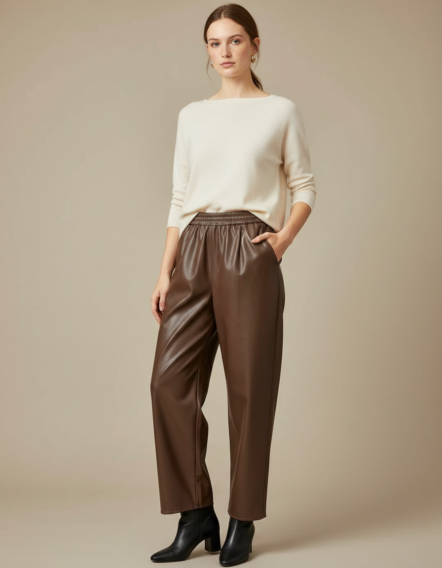 Pantalon Simili Cuir Marron Chocolat