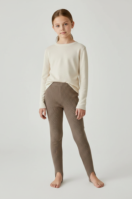 Pantalon Marron Côtelé Chaud Extensible Fille - Maille