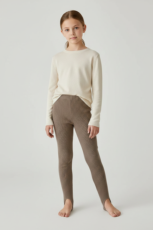 Pantalon Marron Côtelé Chaud Extensible Fille - Maille