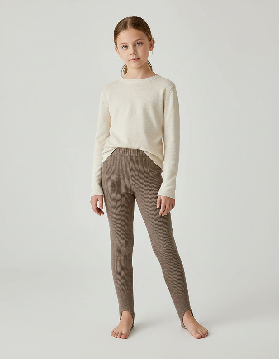 Pantalon Marron Côtelé Chaud Extensible Fille - Maille
