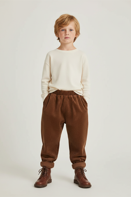 Pantalon Marron Côtelé Droit Enfant Confortable - Cordé