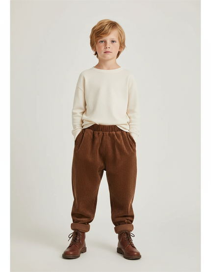 Pantalon Marron Côtelé Droit Enfant Confortable - Cordé