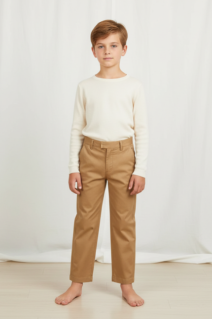 Pantalon Marron Chino Coton Coupe Droite Enfant - Camel