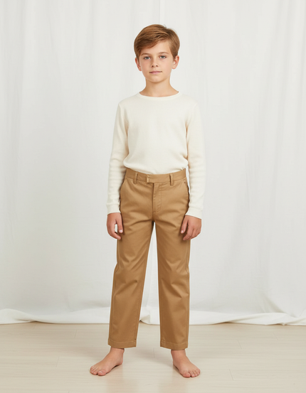 Pantalon Marron Chino Coton Coupe Droite Enfant - Camel