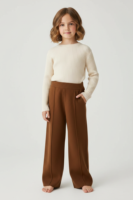 Pantalon Marron Ample Tricoté Confortable Enfant - Maille