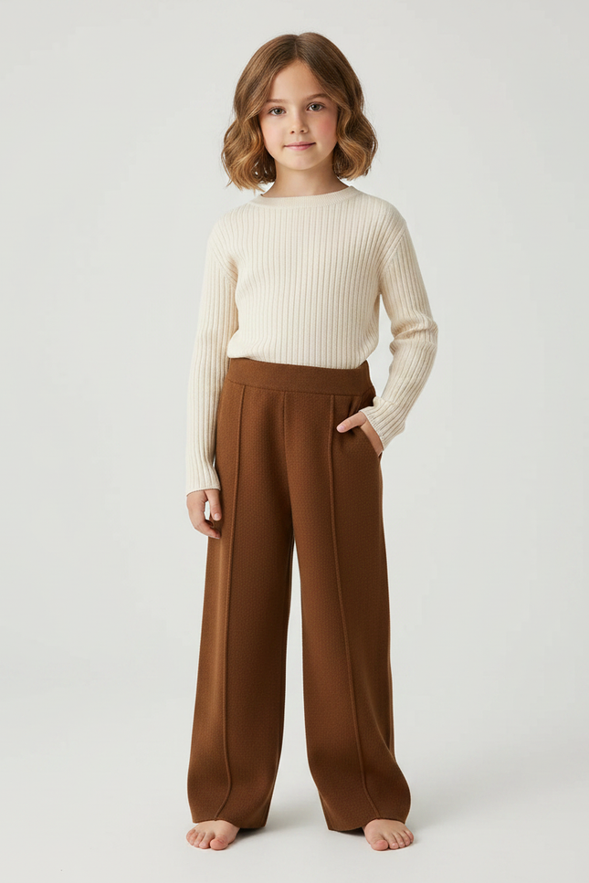 Pantalon Marron Ample Tricoté Confortable Enfant - Maille