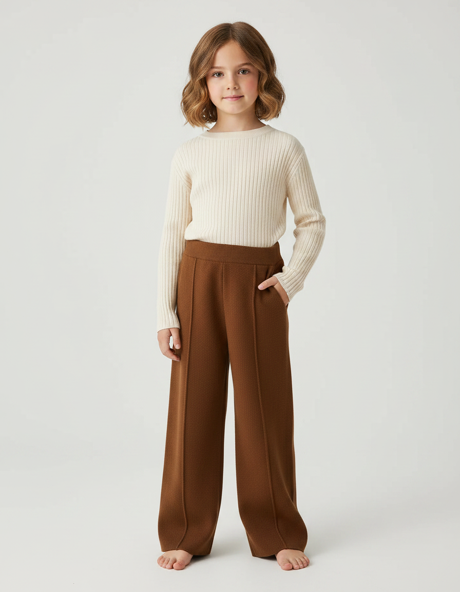 Pantalon Marron Ample Tricoté Confortable Enfant - Maille