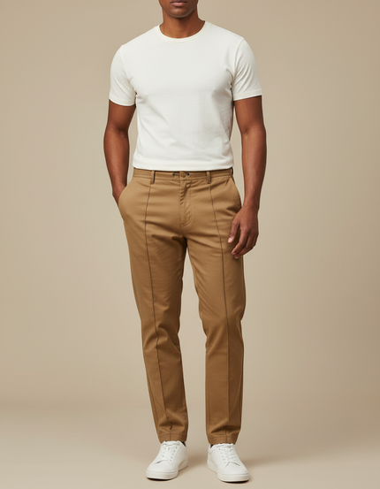 Pantalon Marron Homme Coton Coupe Droite Décontracté - Kaki Gabardine