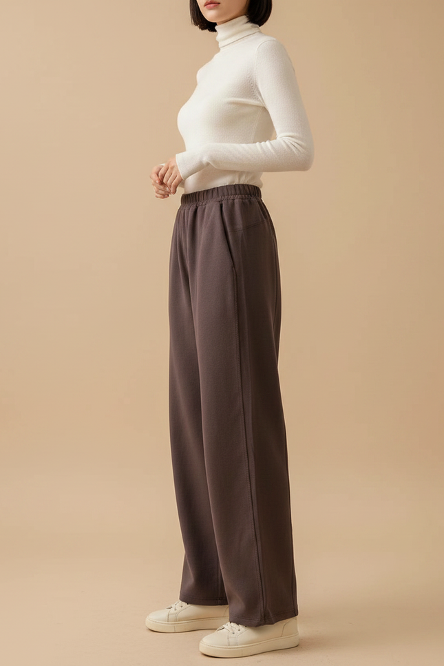 Pantalon Marron Ample Droit Confortable Décontracté - Molleton