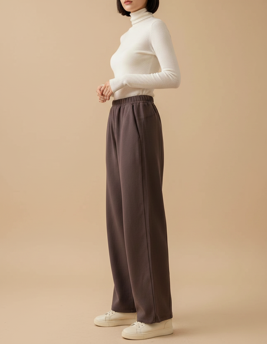 Pantalon Marron Ample Droit Confortable Décontracté - Molleton