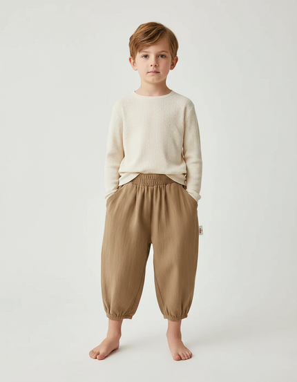 Pantalon Marron Ample Coton Élastique Confortable Enfant - Molleton