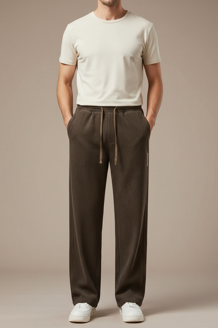 Pantalon Marron Ample Cordon Chaud Homme - Molleton