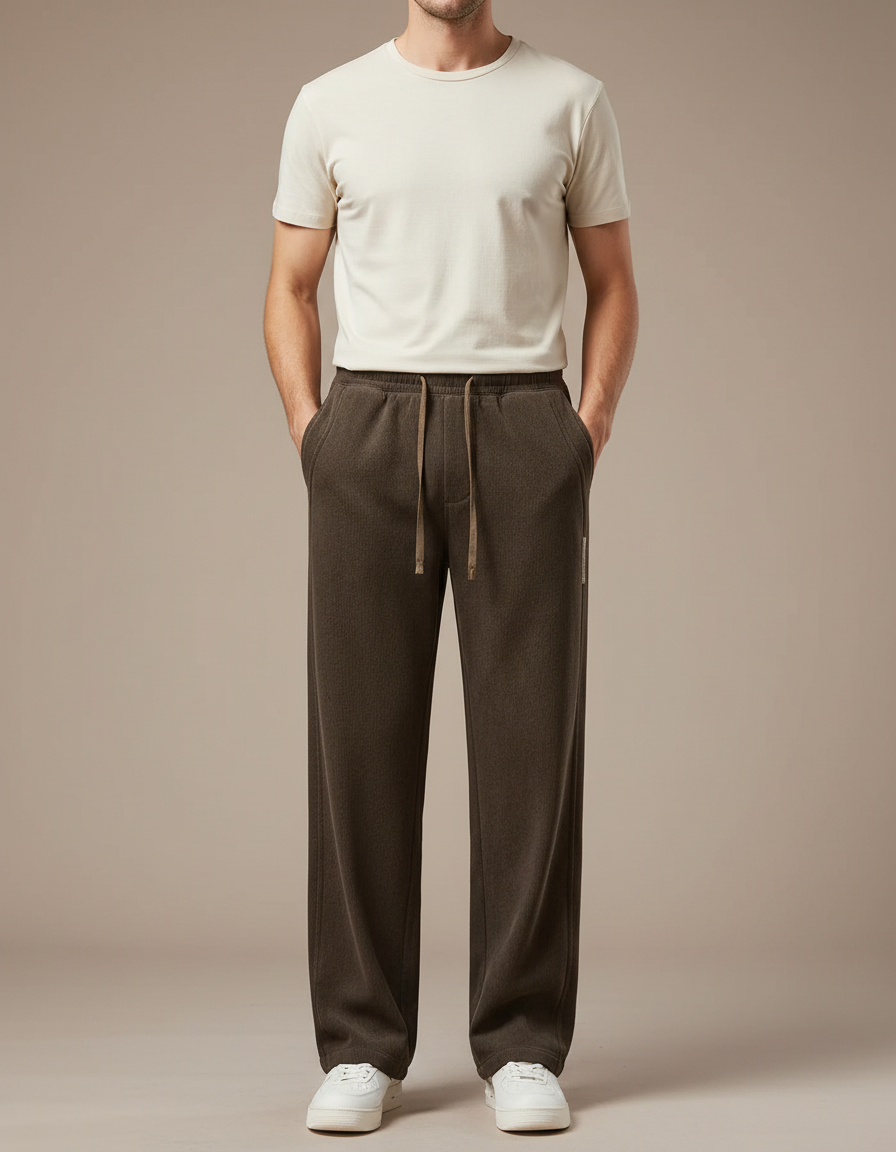 Pantalon Marron Ample Cordon Chaud Homme - Molleton
