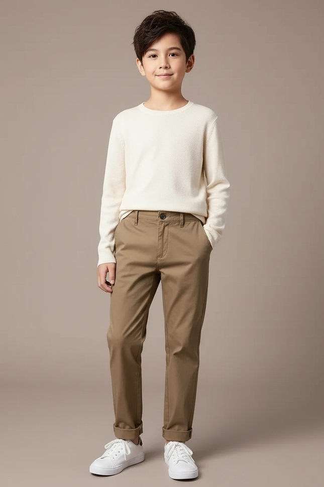 Pantalon Marron Ample Coton Décontracté Garçon - Kaki