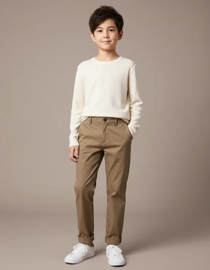 Pantalon Marron Ample Coton Décontracté Garçon - Kaki