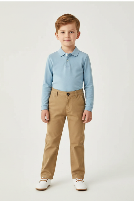 Pantalon Marron Garçon Coton Droit Classique Élégant - Kaki