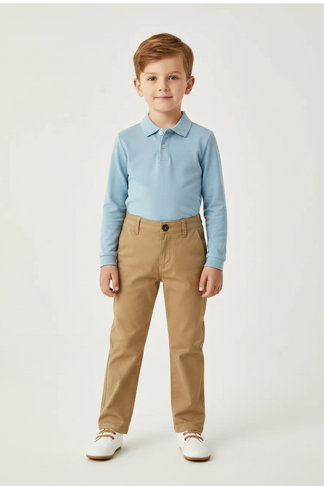 Pantalon Marron Garçon Coton Droit Classique Élégant - Kaki