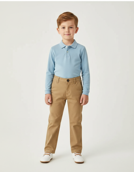 Pantalon Marron Garçon Coton Droit Classique Élégant - Kaki