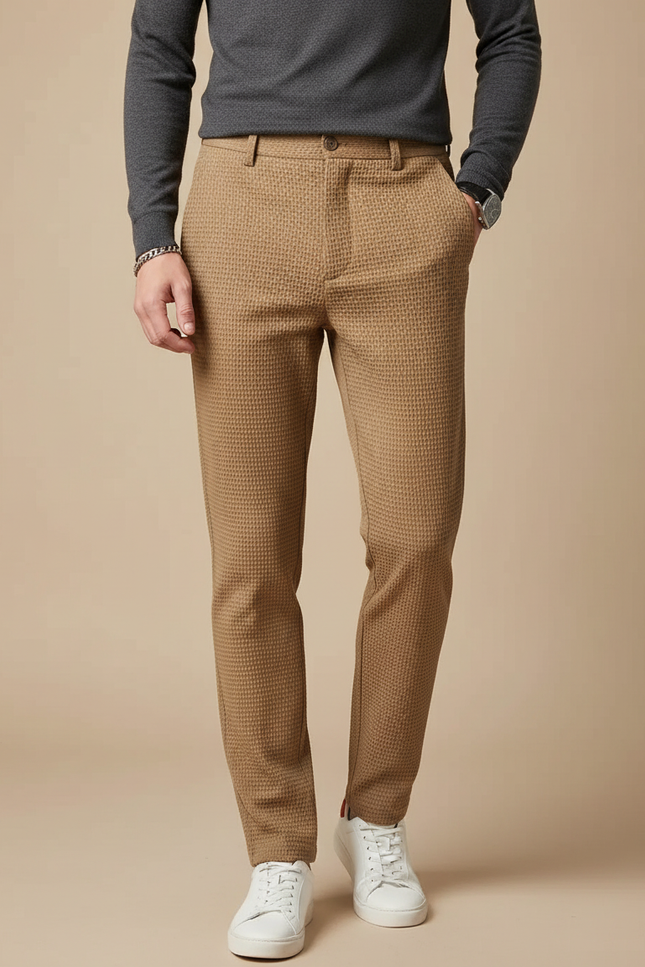 Pantalon Marron Texturé Slim Fit Élégant Homme - Maille