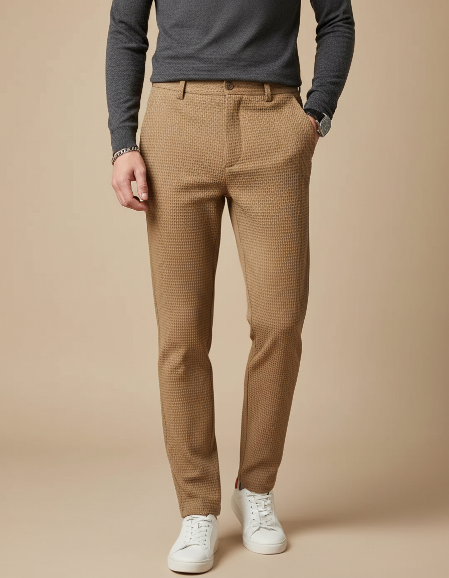 Pantalon Marron Texturé Slim Fit Élégant Homme - Maille