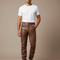 Pantalon Marron Cuir Slim Ajusté Homme - Simili cuir