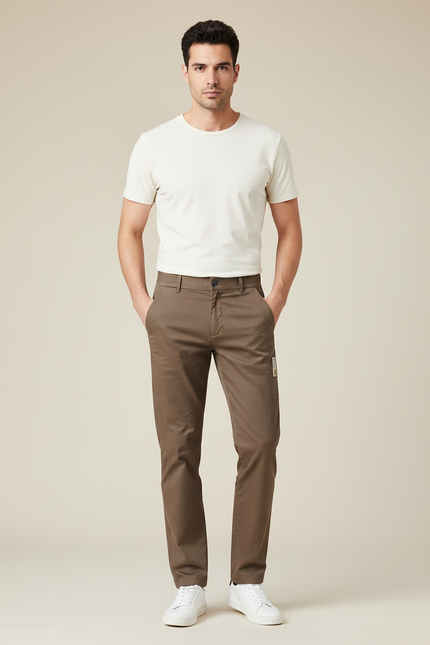 Pantalon Marron Homme Slim Droit Coton Élégant - Gabardine