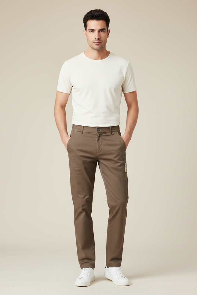 Pantalon Marron Homme Slim Droit Coton Élégant - Gabardine