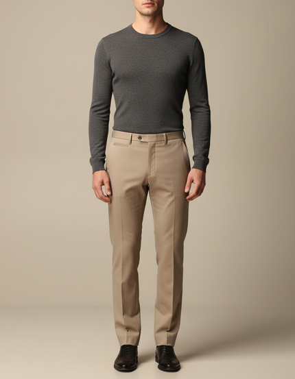 Pantalon Marron Homme Élégant Classique Droit Habillé - Beige Gabardine