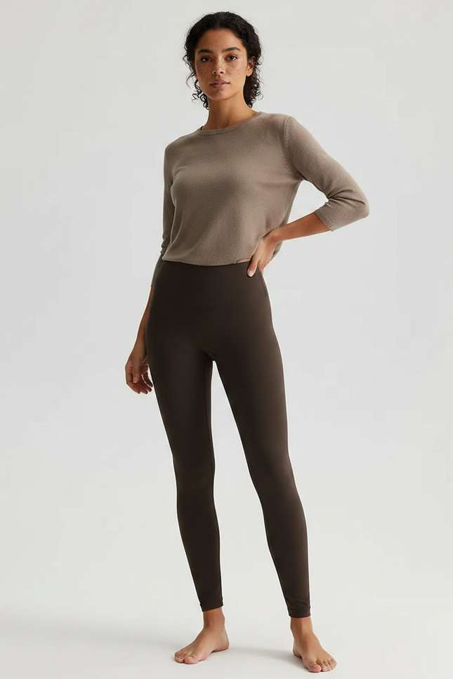Pantalon Marron Confortable Taille Haute Fluide Femme - Polyester