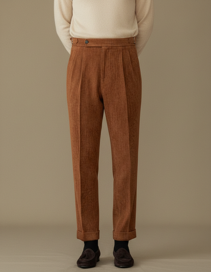 Pantalon Marron Plissé Velours Côtelé Élégant Homme - Cordé