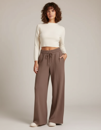 Pantalon Marron Ample Côtelé Décontracté Fluide Femme - Molleton