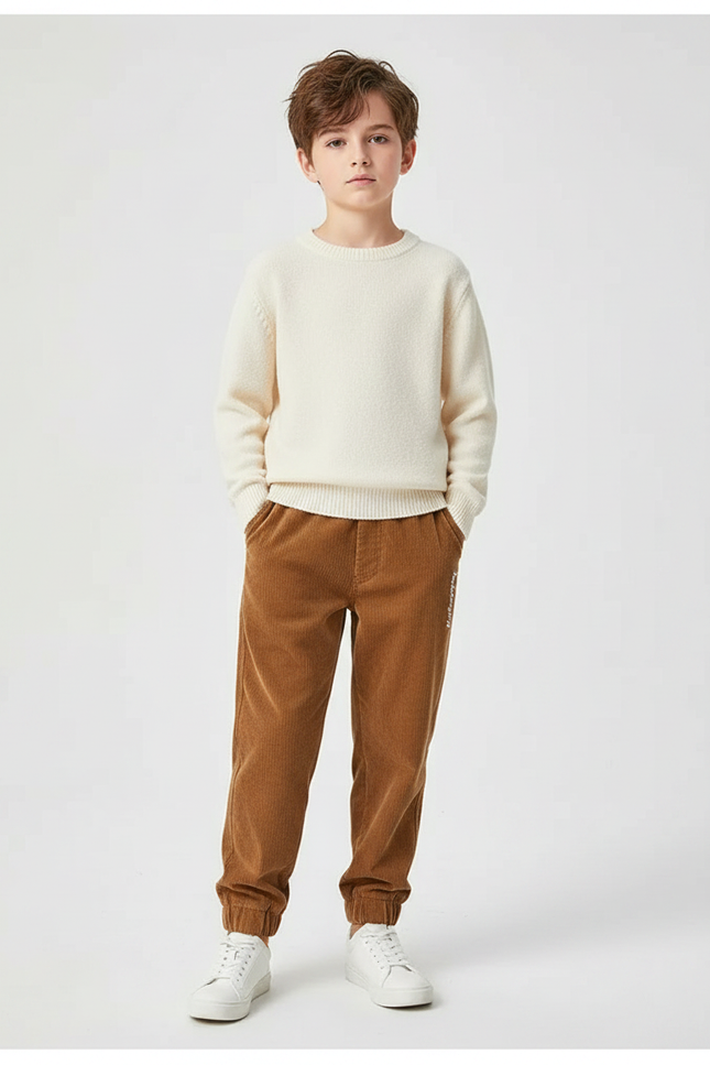 Pantalon Marron Côtelé Droit Décontracté Enfant - Cordé