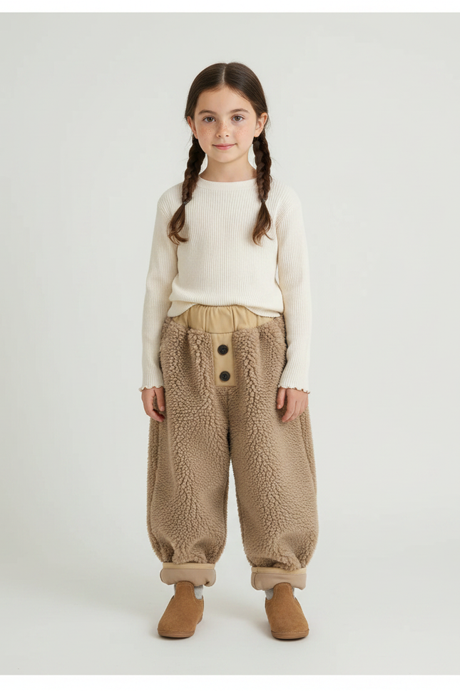 Pantalon Marron Polaire Ample Chaud Enfant Hiver - Molleton