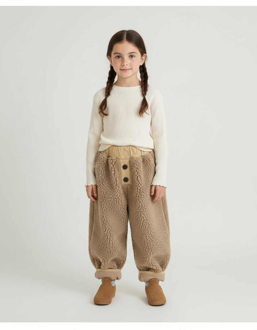 Pantalon Marron Polaire Ample Chaud Enfant Hiver - Molleton