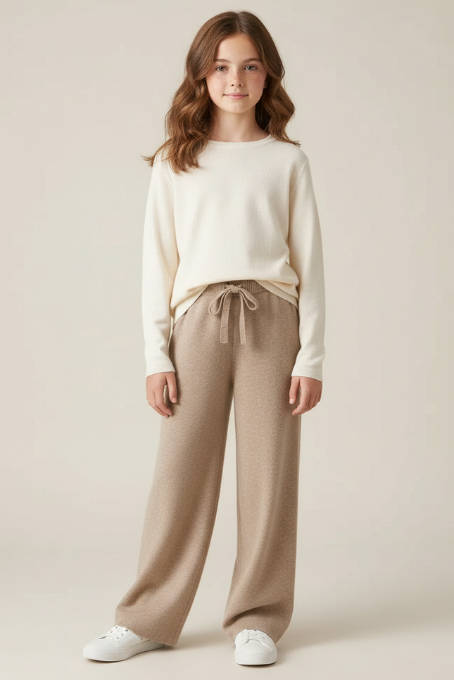 Pantalon Marron Laine Ample Tricoté Décontracté - Camel