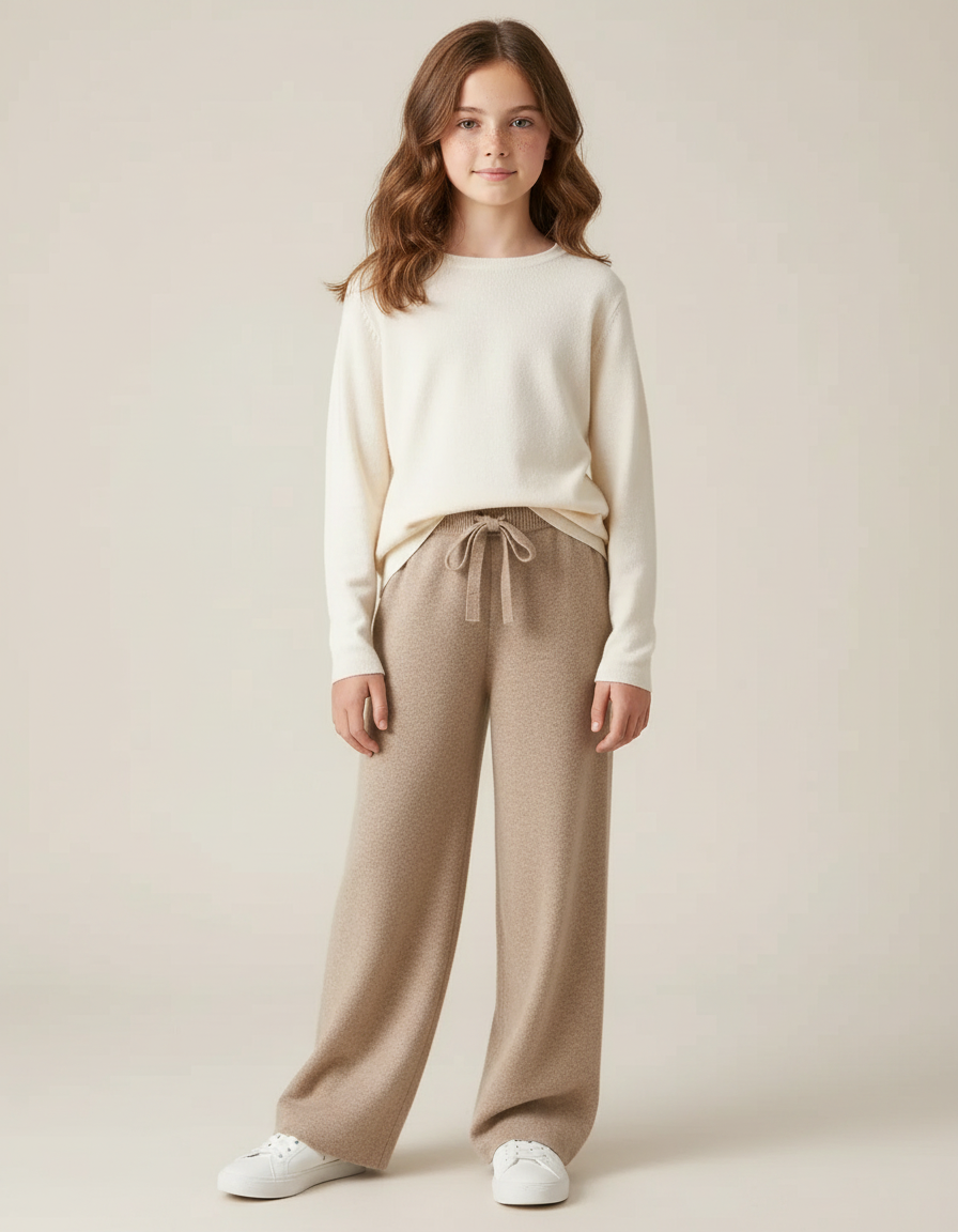 Pantalon Marron Laine Ample Tricoté Décontracté - Camel