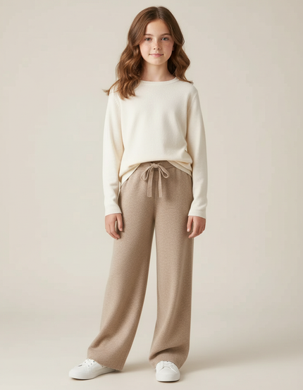 Pantalon Marron Laine Ample Tricoté Décontracté - Camel
