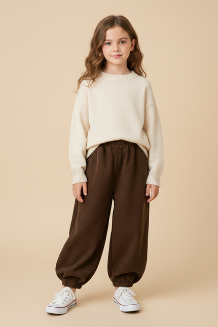 Pantalon Marron Côtelé Ample Confortable Enfant - Cordé
