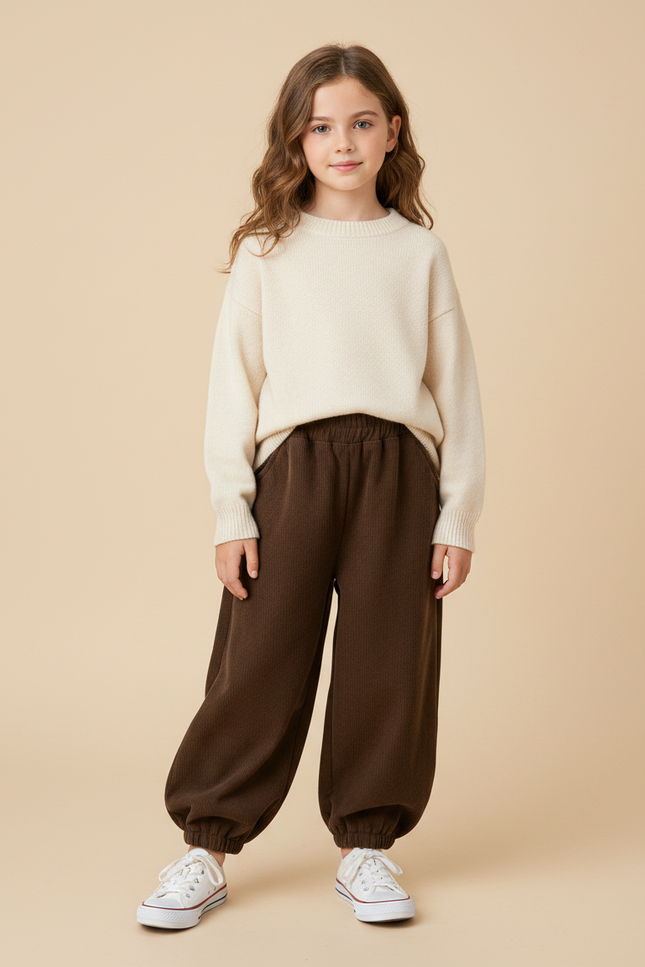 Pantalon Marron Côtelé Ample Confortable Enfant - Cordé