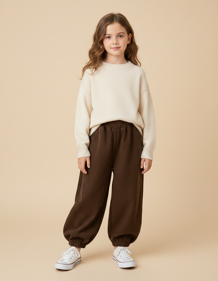 Pantalon Marron Côtelé Ample Confortable Enfant - Cordé