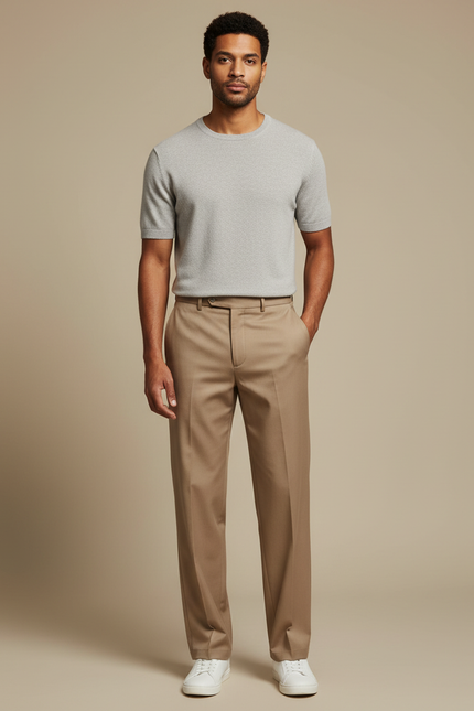 Pantalon Marron Droit Classique Élégant Homme Business - Gabardine