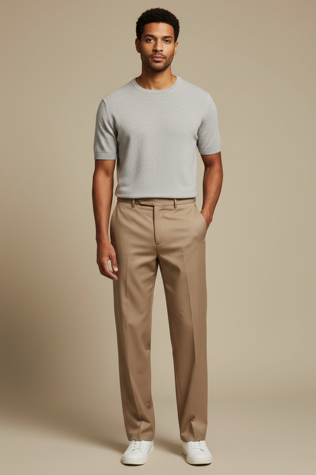 Pantalon Marron Droit Classique Élégant Homme Business - Gabardine