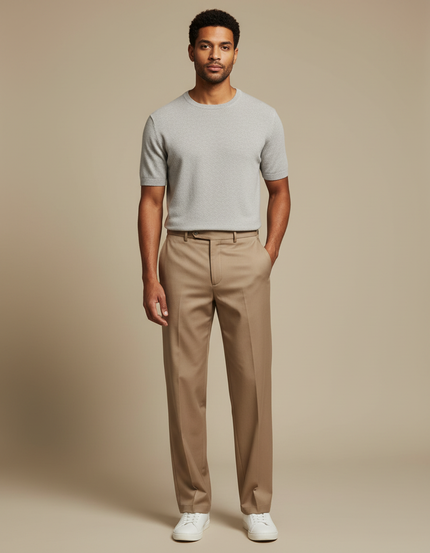 Pantalon Marron Droit Classique Élégant Homme Business - Gabardine
