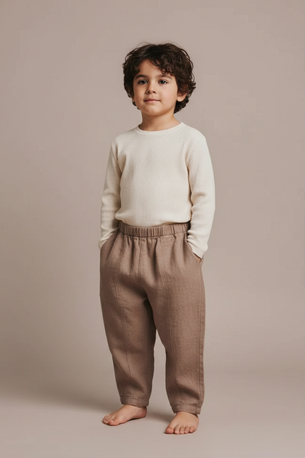 Pantalon Marron Lin Ample Casual Enfant
