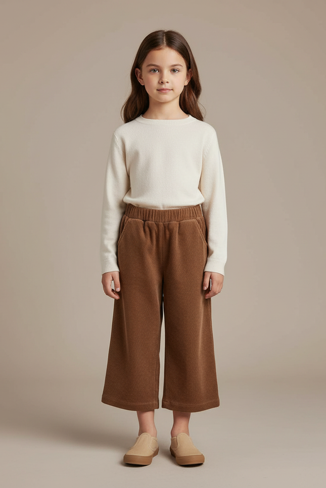 Pantalon Marron Ample Côtelé Enfant Confortable - Cordé