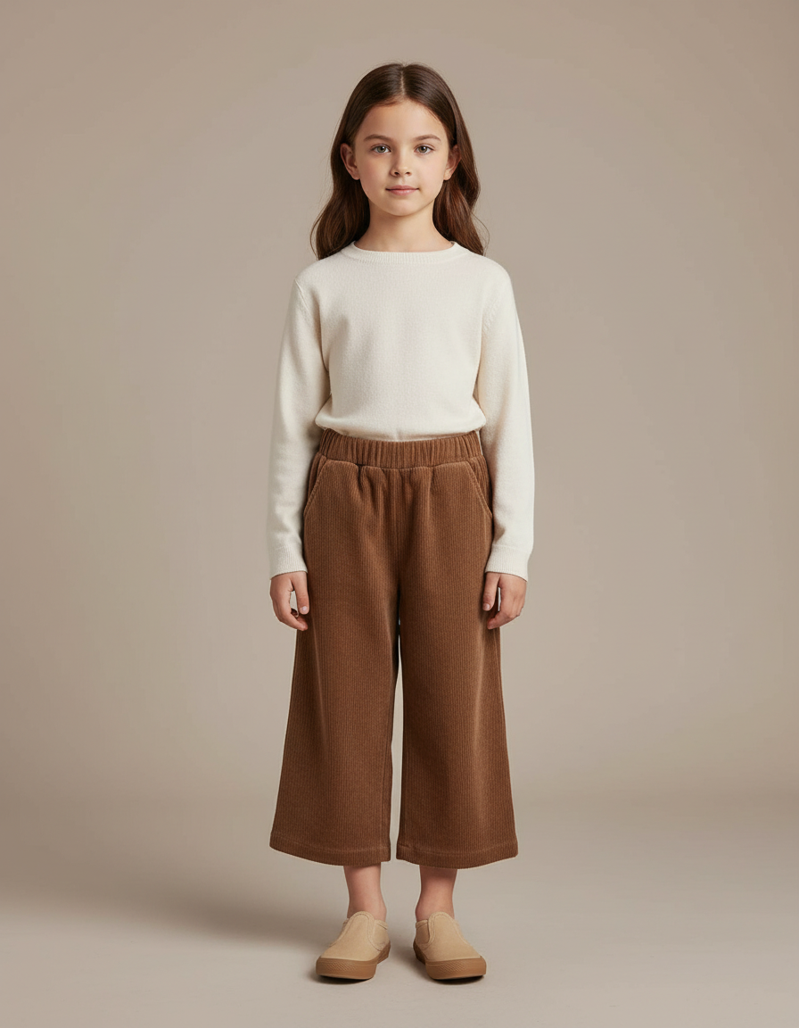Pantalon Marron Ample Côtelé Enfant Confortable - Cordé