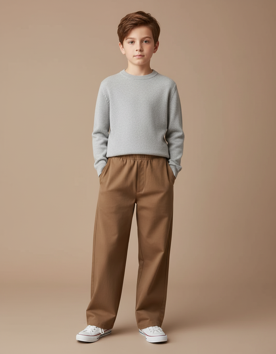 Pantalon Marron Coton Ample Décontracté Enfant