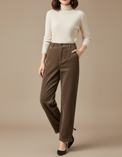 Pantalon Marron Côtelé Harem Chaud Décontracté Femme - Cordé